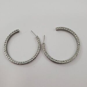 Hoop Earrings Rhinestone‎ Silver Tone DSMK Stainles